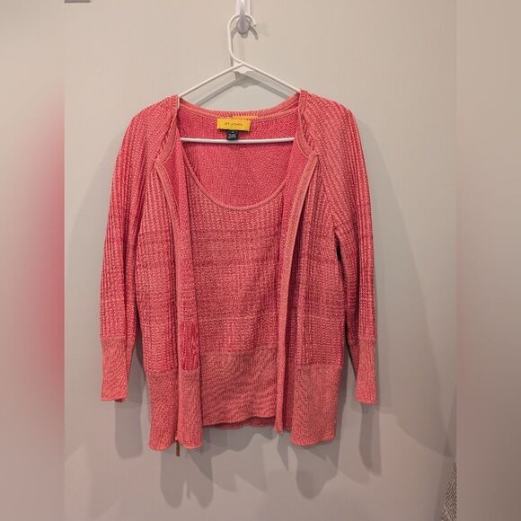 St. John Knits Medium Coral Twin Set Cardigan & Shell Top Luxury Designer Knit - Picture 1 of 7